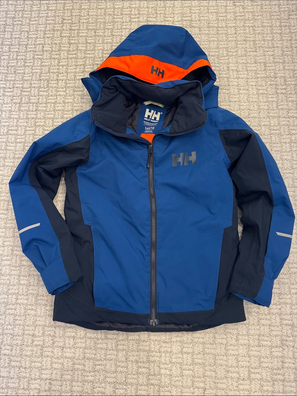 Helly Hansen Blue & Navy Jacket with Orange Hood Trim